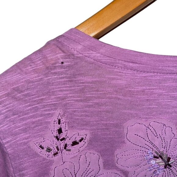 LOGO Lori Goldstein Purple Tunic Floral Sheer Hem Size Large Shirt - Picture 4 of 7